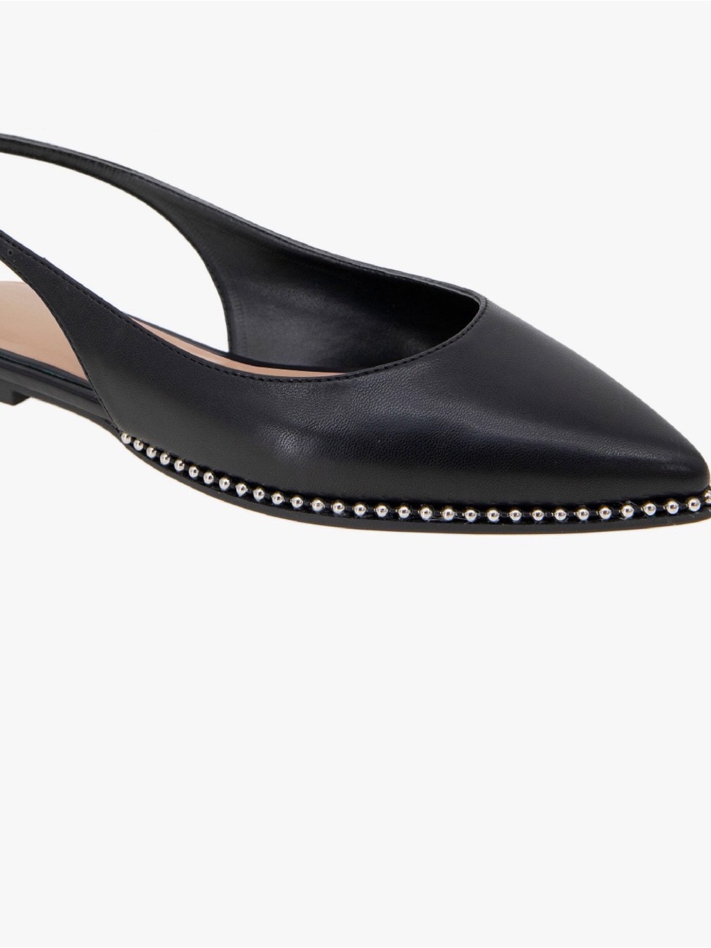 BCBGeneration Black Pointed Slingback Flats with Silver Stud Detailing